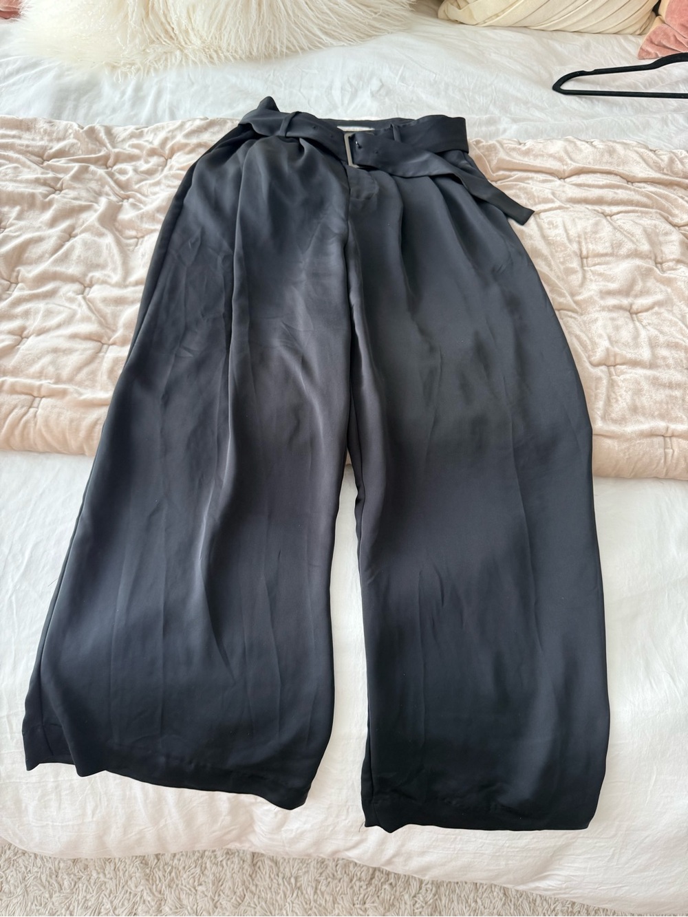 Ramy Brook Black Wide-Leg Paperbag Waist Trousers with Belt